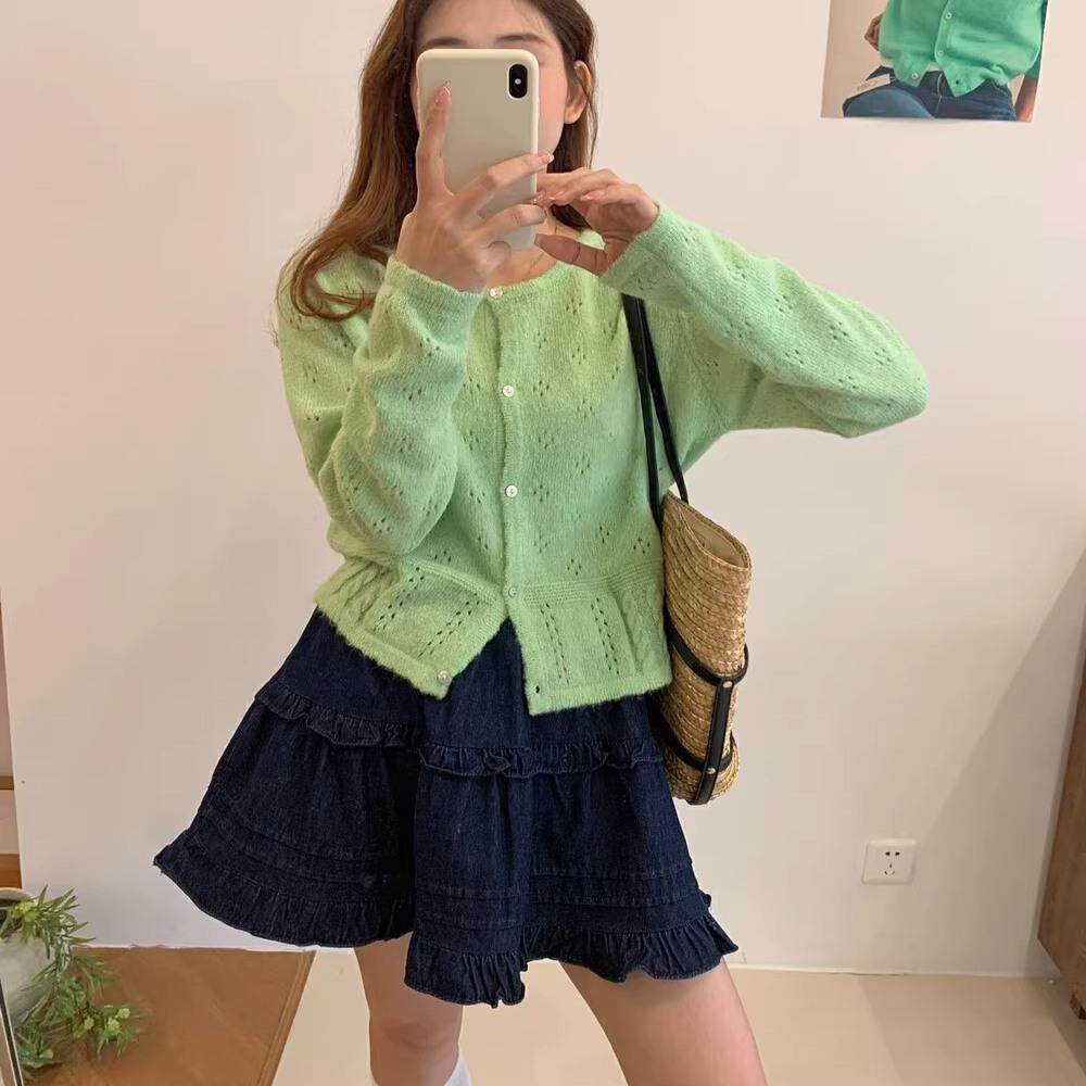 Sweet Girl's Hollow-Out Knit Sweater, Purple Cardigan for Women, Spring, Summer, Autumn, Korean Style, Gentle Style, Light Purple Top for Petite Figures
