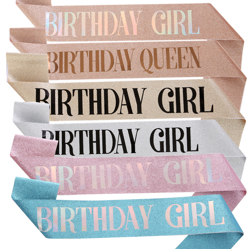 Cross-Border Birthday Party Glitter Shoulder Strap Etiquette Belt Birthday Girl Queen Birthday Girl Belt