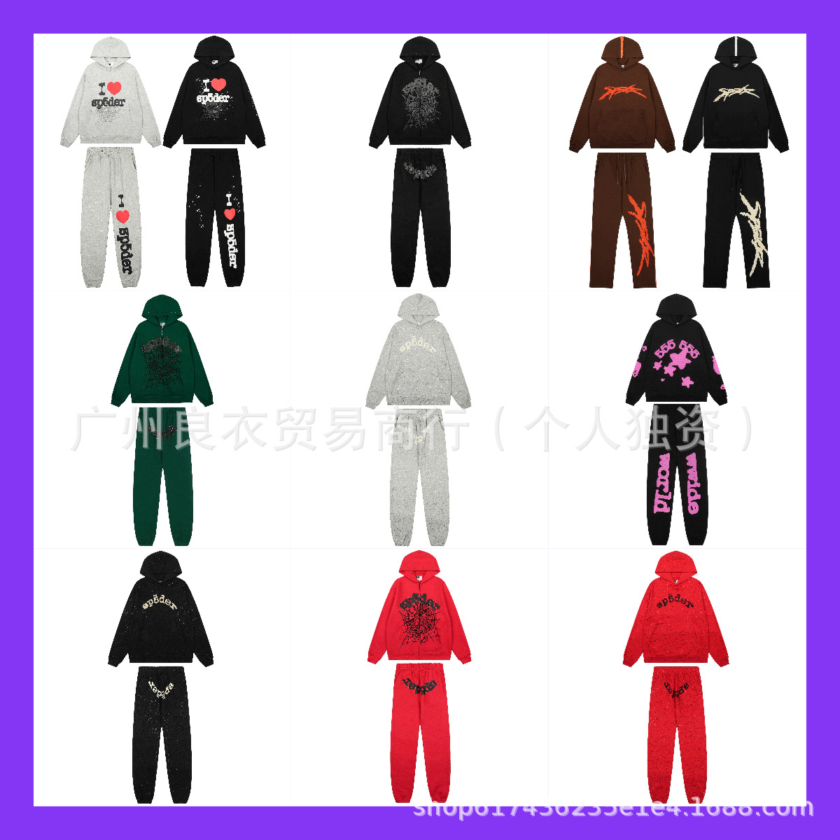 Cross-Border Original Sp5Der Full Rhinestone Hoodie High-Quality Heavyweight Fleece-Lined Sp5Der Sweatshirt Unisex Set