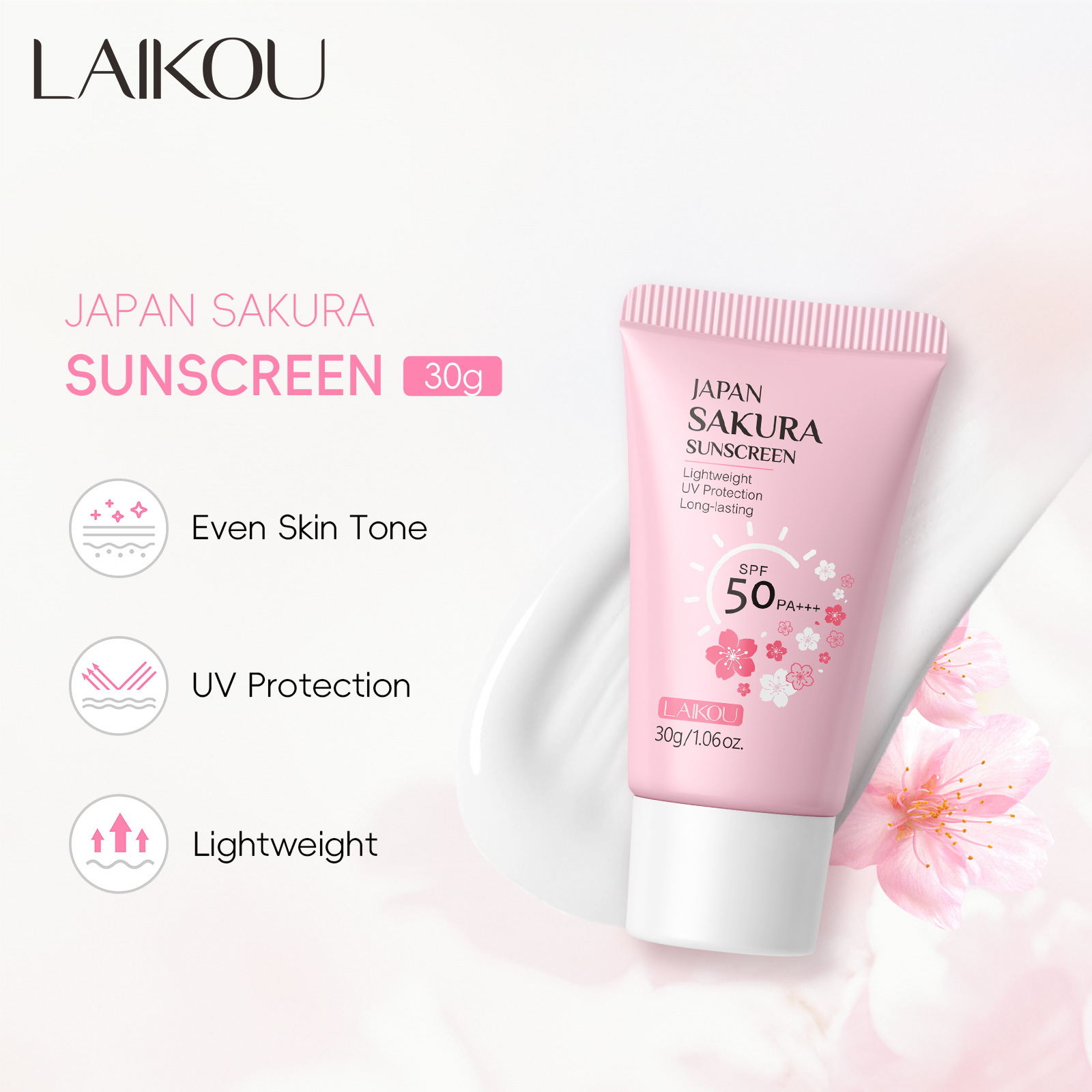 Cross-border LAIKOU Japan Cherry Blossom sunscreen30g Hydrating and Moisturizing Cream Factory in stock Wholesale