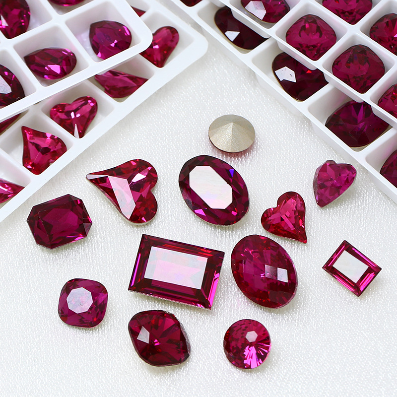Dongzhou Deep Rose Red Nail Art Diamond Pitaya Collection K9 Glass Diamond Super Flash Crooked Heart Rectangular Butterfly Nail Art Accessories