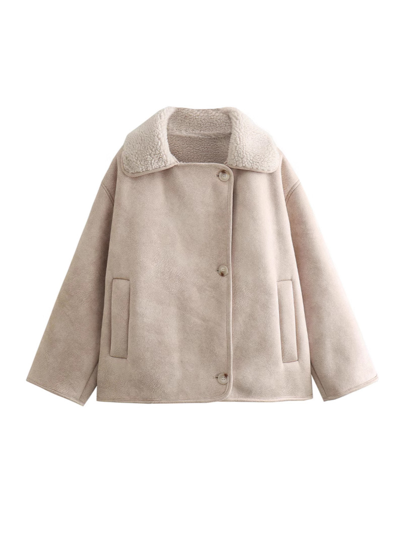 Zatrax-2024 European and American New European and American Women's Fashion All-match Simple Suede fleece-lined Warm Long-sleeved Jacket