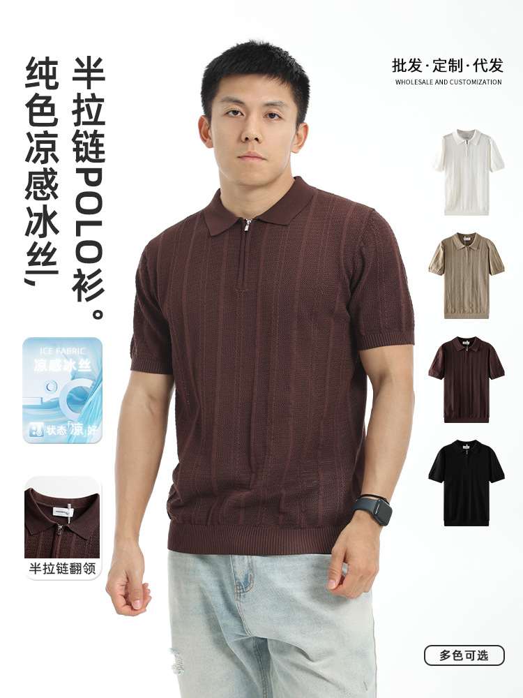 European and American Cross-Border Men's Clothing American-Style Polo Shirt Men's Summer Business Casual Men's Short-Sleeved Tops Knitted Polo Shirt