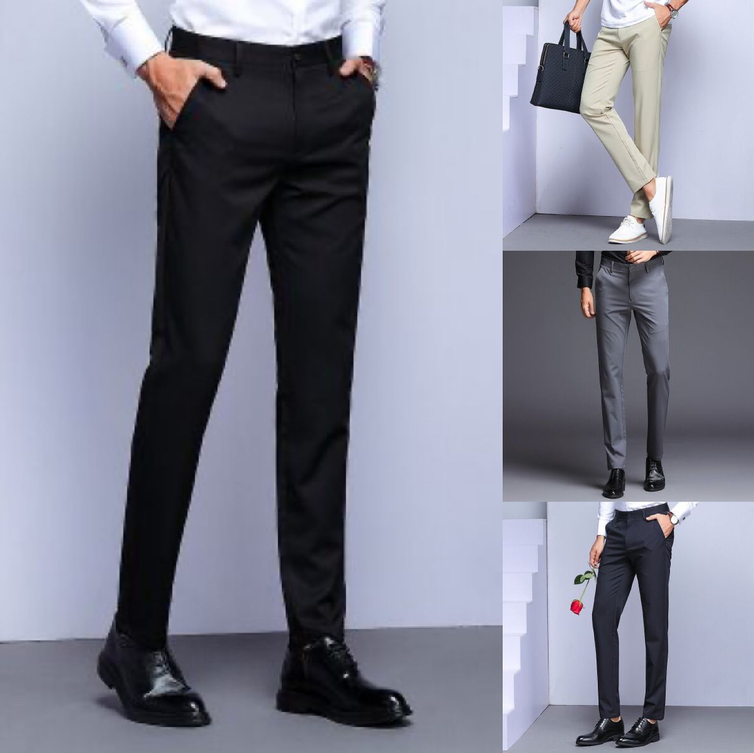 Men's Suit Pants Spring and Autumn Trendy Brand Elastic Business Casual Pants Slim Fit Straight-Leg Trousers Men's Dress Pants Simple
