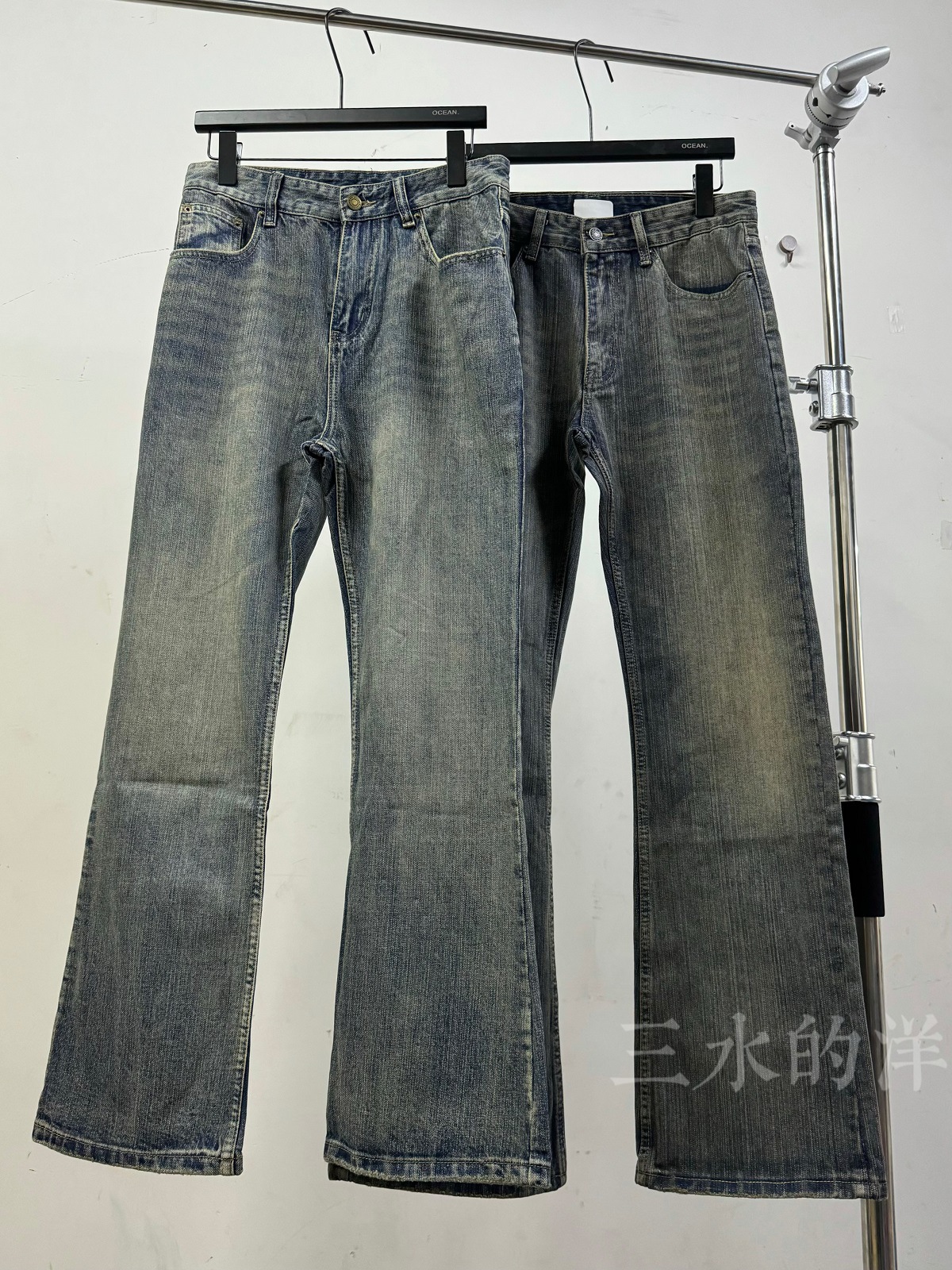 Just Needed! High-End Fashion Week Bootcut Washed Distressed Slub Cotton Mud-Dyed Micro-Flared Jeans