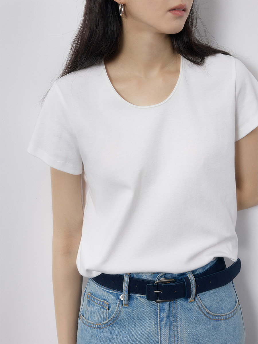 Simple and Stylish Girl's U-Neck Slightly Loose Fit, Skin-Friendly, Comfortable, Breathable 2026 Spring New Short-Sleeve T-Shirt 30311