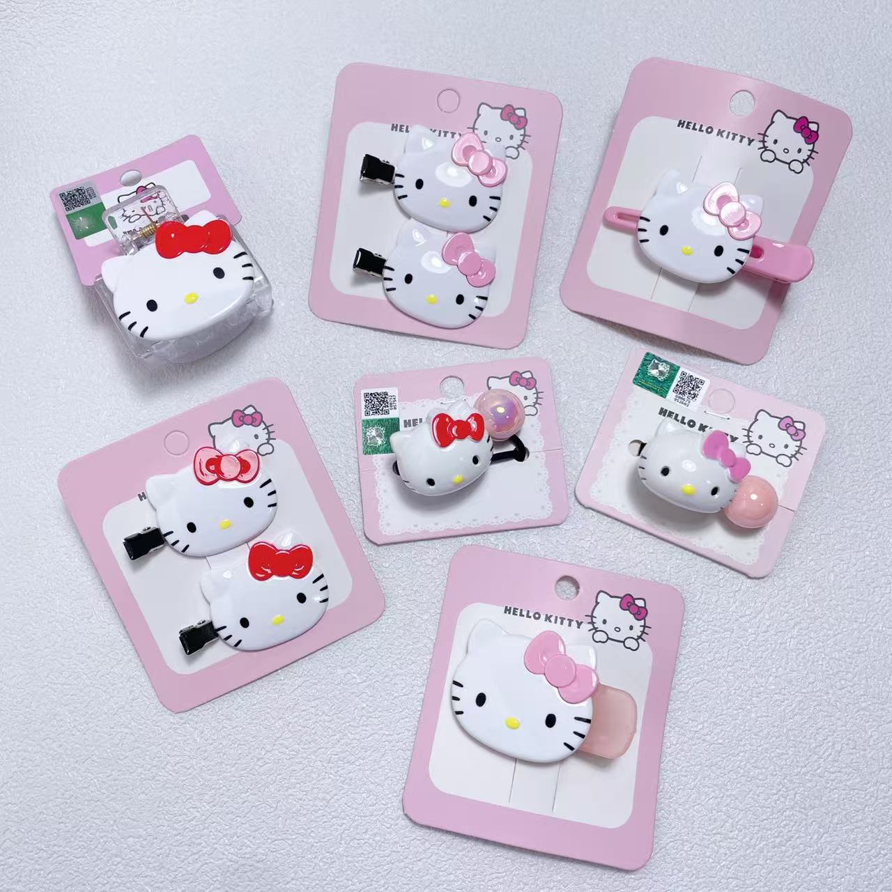 Officially Licensed Hello Kitty Red and Pink Cat Head Cute Cartoon Hair Clip and Hair Tie