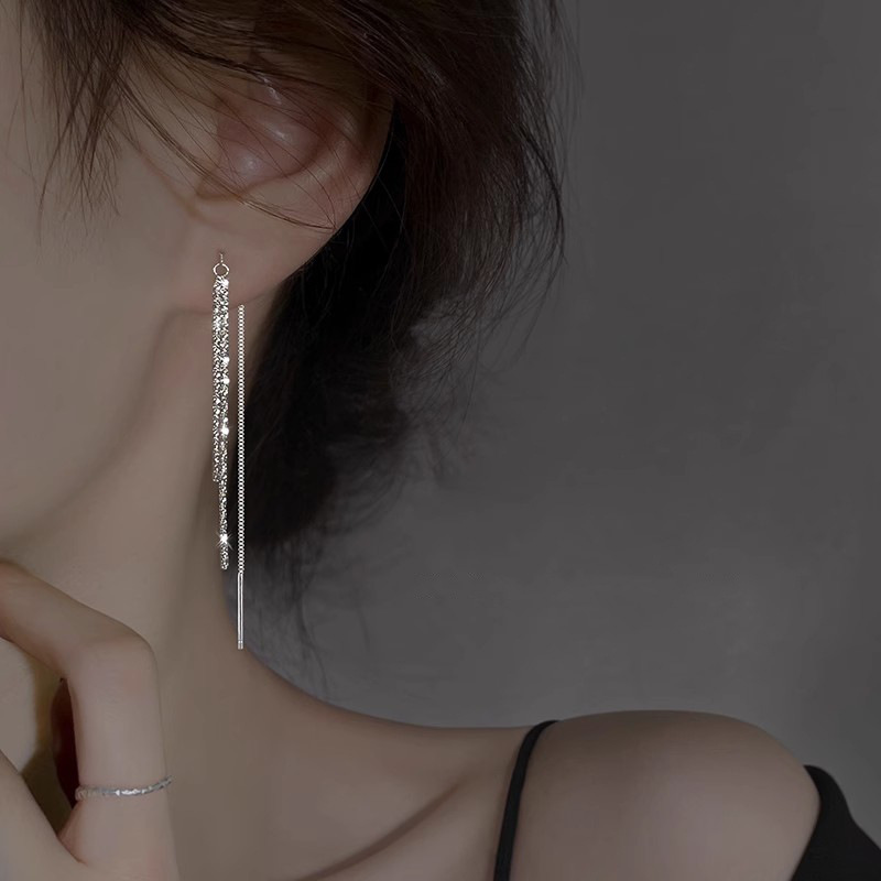 S925 Silver Needle Shines Stars Tassel Long Elegant Explosions Earrings for Women 2024 New Trendy Niche Earrings