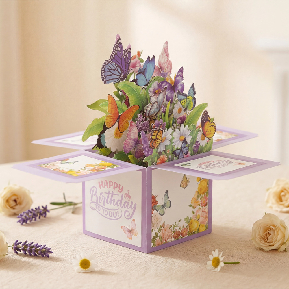 New Year Card, Cross-Border 3D Birthday Greeting Card, Creative 3D Butterfly Paper Sculpture Blessing Card, Holiday Message Card for Teachers