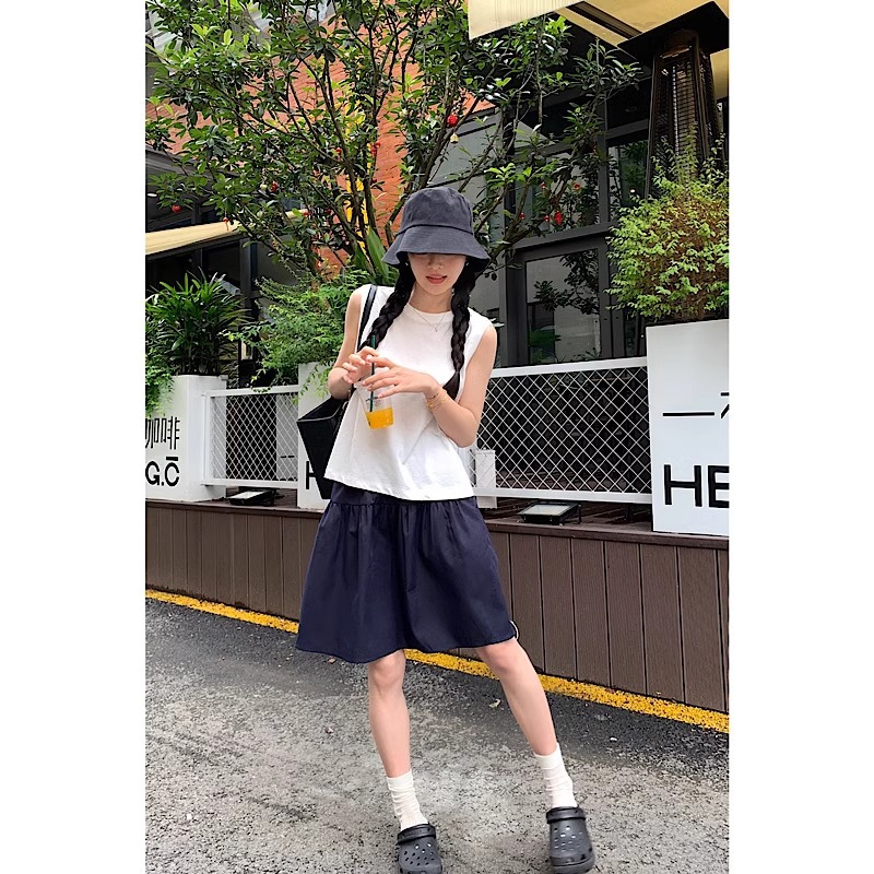 navy blue Skirt Women's Summer 2025 New Korean Style College Style Spring and Autumn High Waist A- Line Japanese Umbrella Skirt