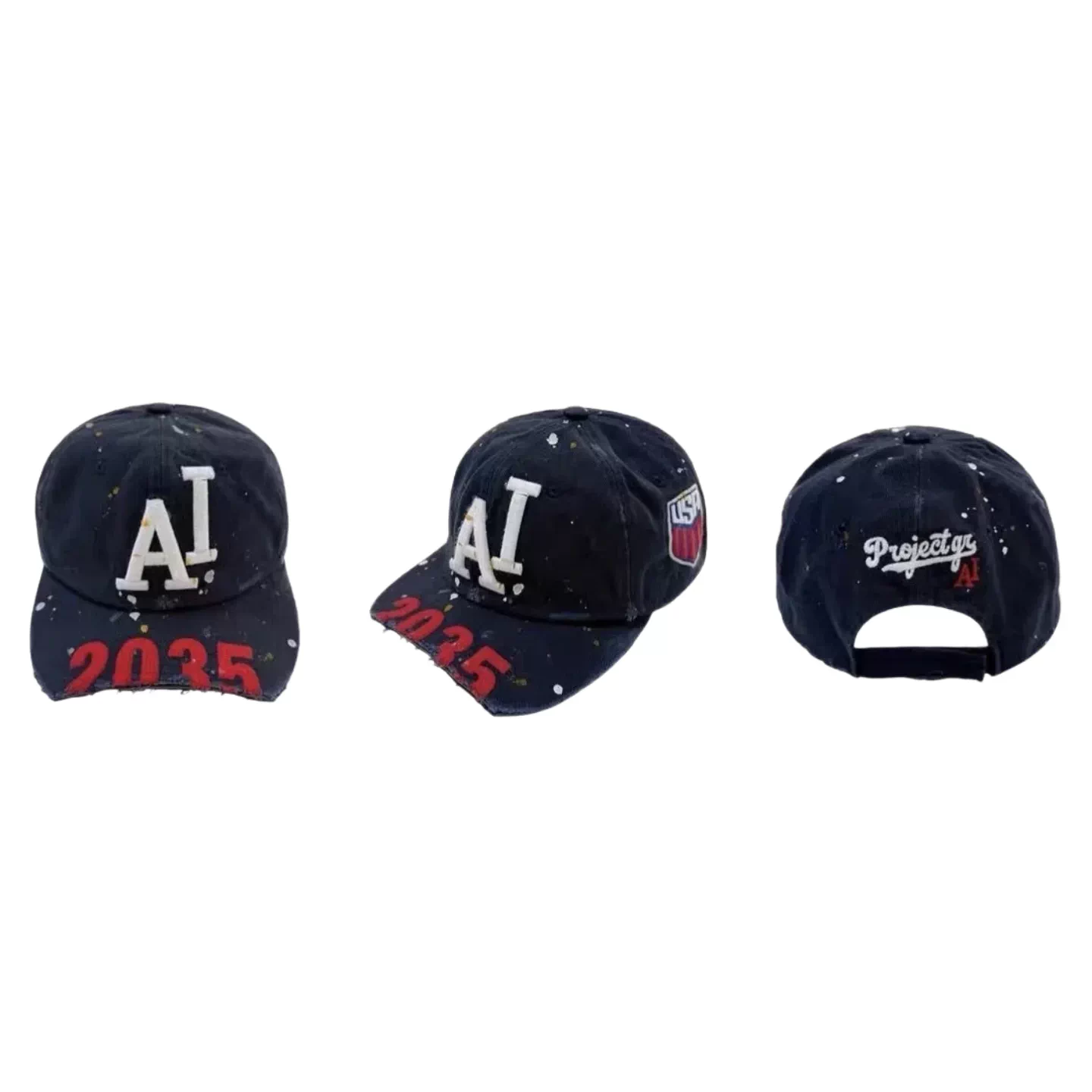 GR 25ss Broken eave, done old, splashed ink AI slogan, duckbill cap, unisex, Instagram style
