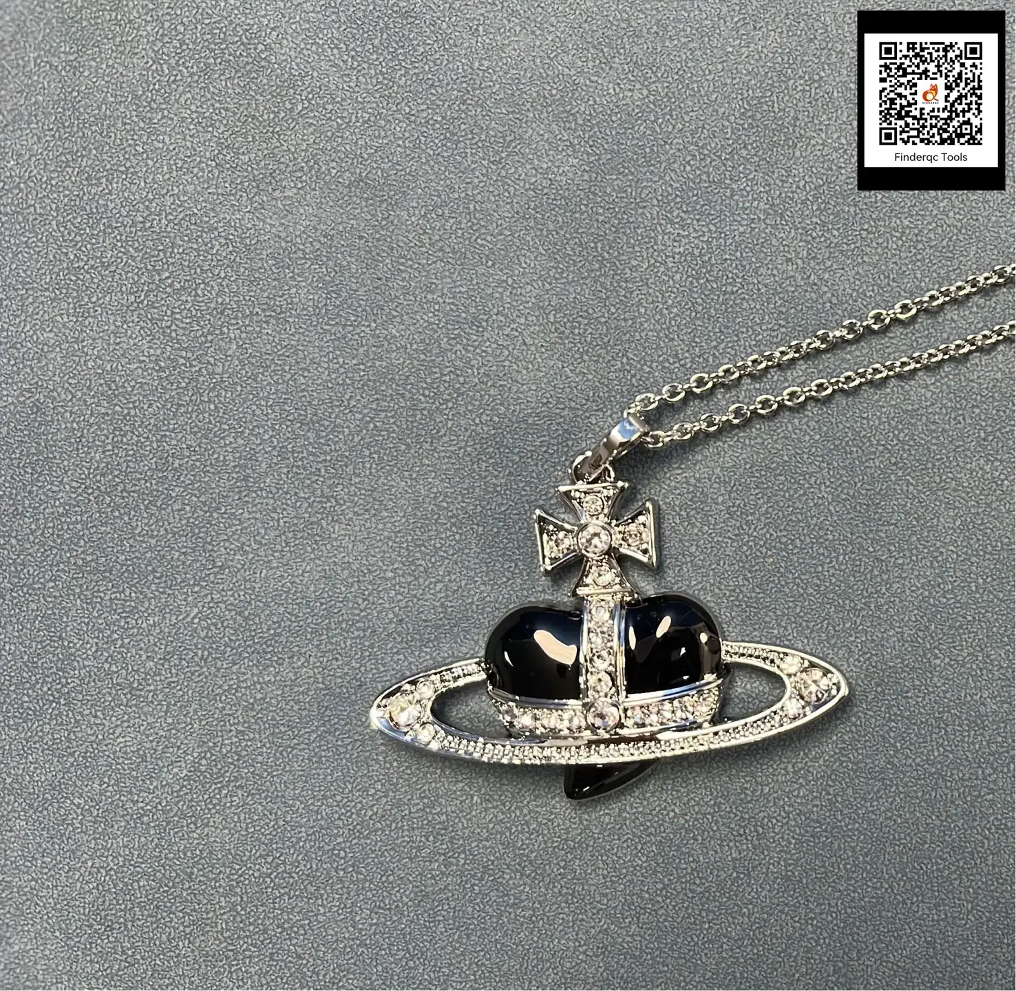 Black Large Heart Saturn Necklace-B8021