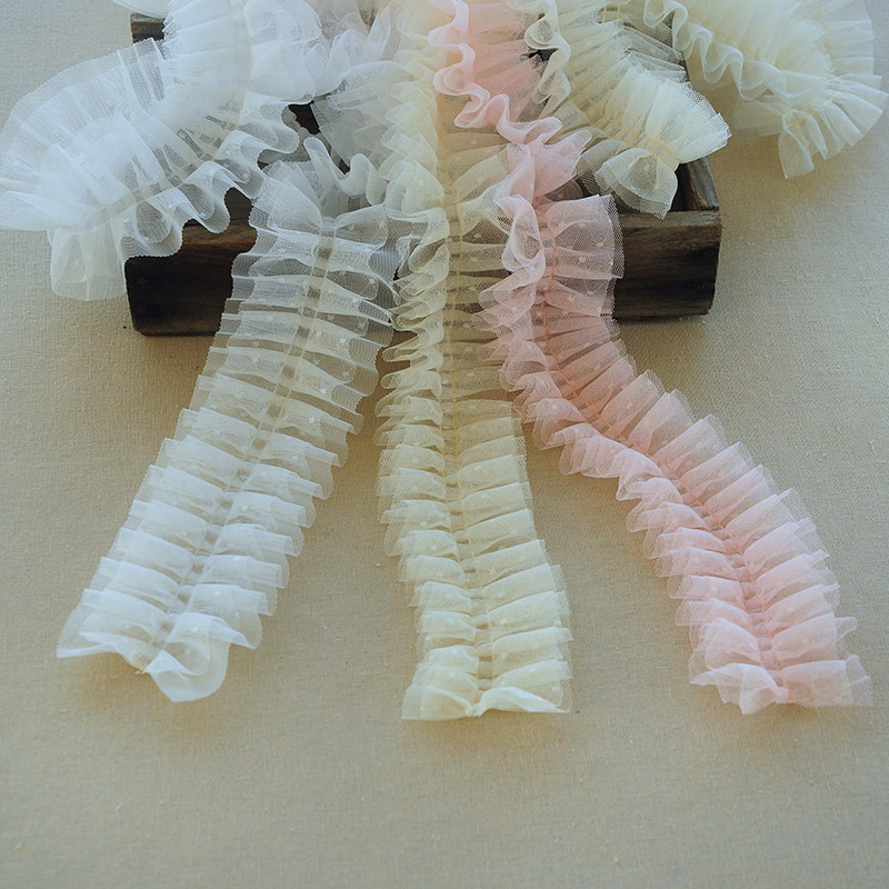 8CM wide polka dot I-shaped pleated lace small lace fabric DIY Lolita clothing skirt decorative white