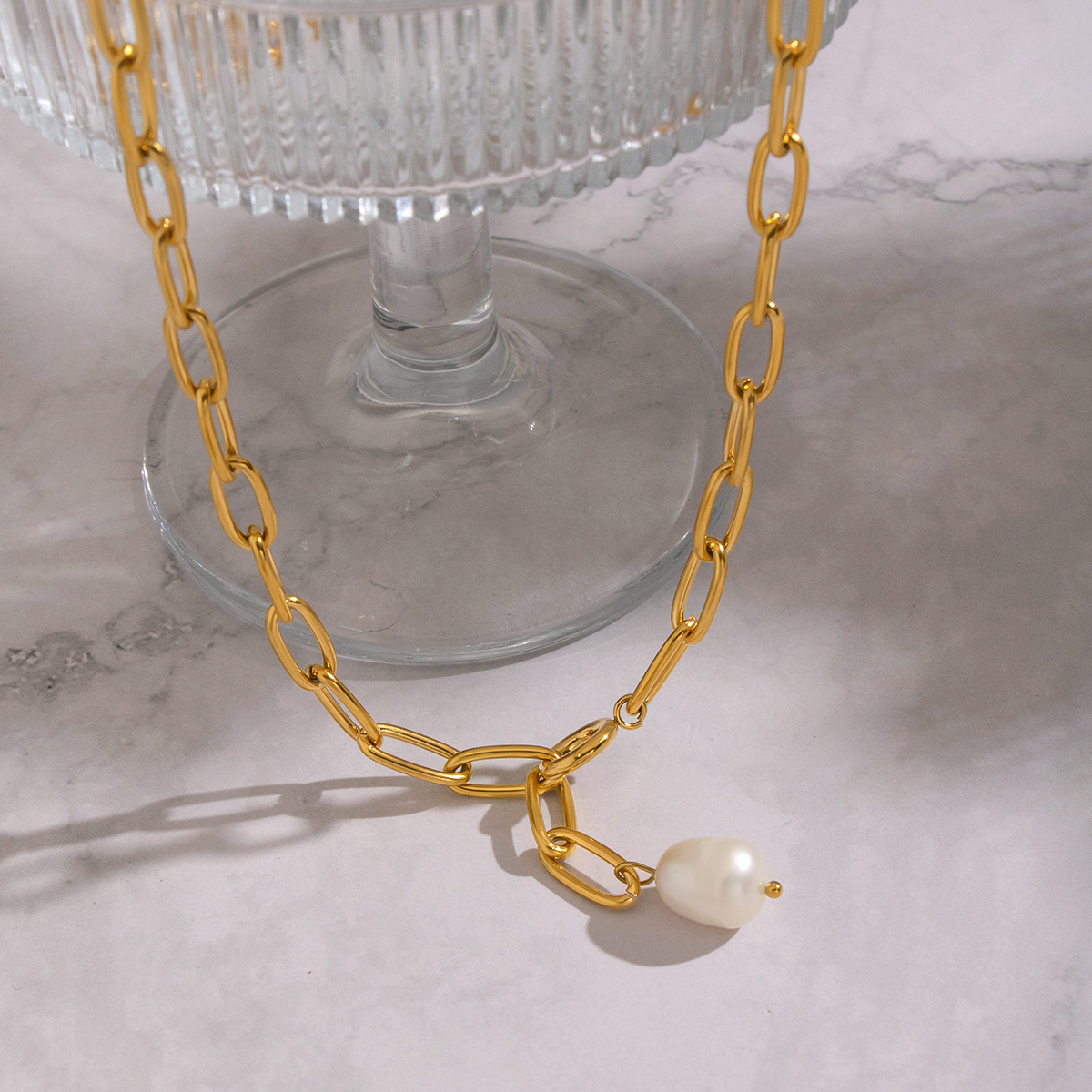 Minimalist Style Paperclip Chain with Natural Freshwater Pearl Pendant Necklace Sweater Chain Everyday Versatile Accessory for Women