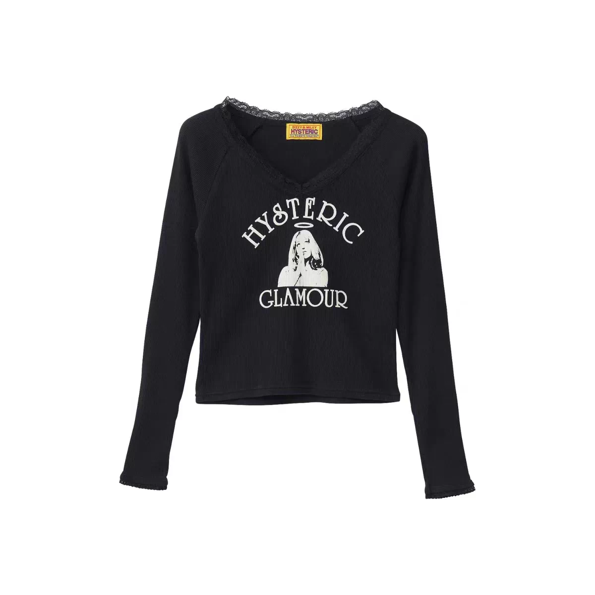 Hysteric Glamour Long Sleeve Casual T-shirt V-neck Lace Edge Top