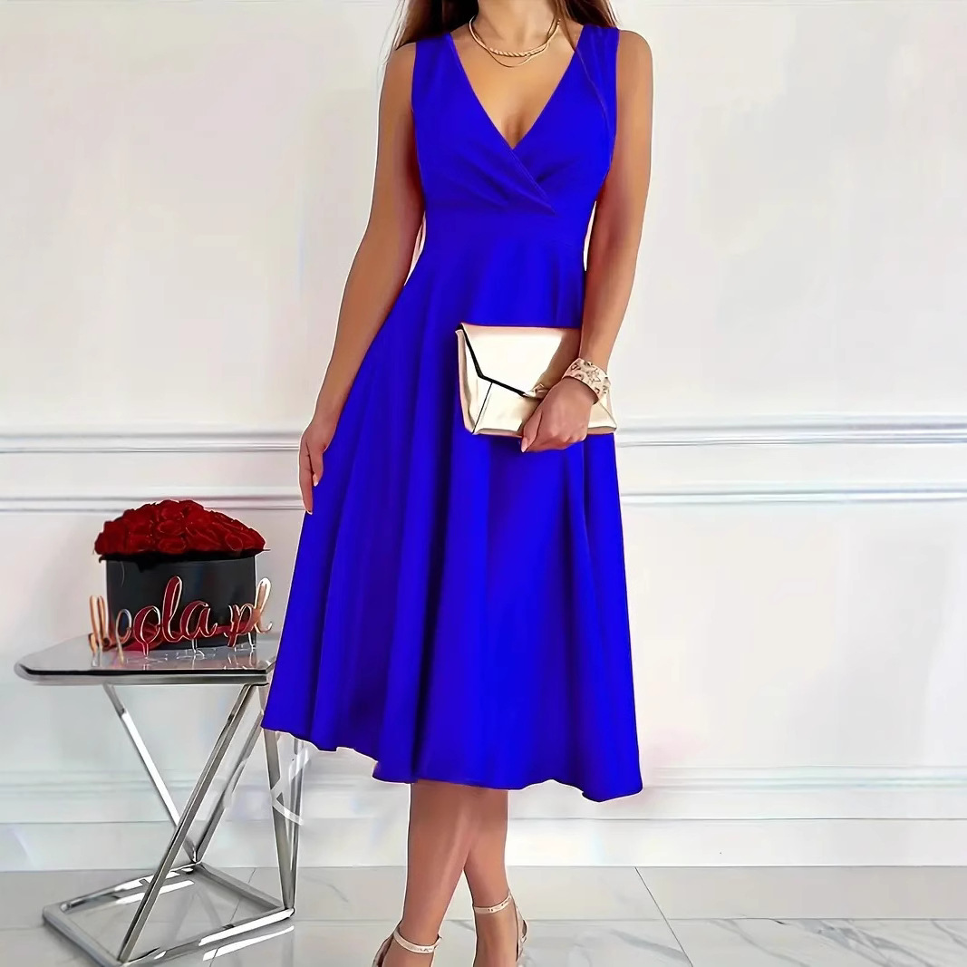 2025 European and American Cross-border Independent Station temu Amazon Sleeveless V-neck Vest Fashion Casual dress Evening Dress