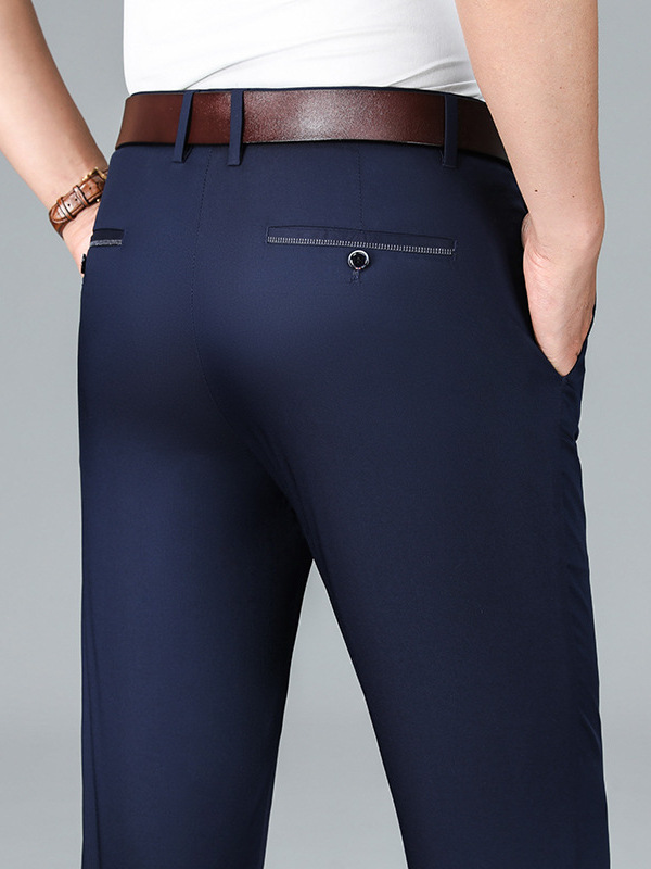 2026 New Summer Ultra-Thin High-Waisted Bamboo Fiber Business Casual Pants for Men, Loose Straight-Leg Wrinkle-Resistant Non-Iron Dress Pants