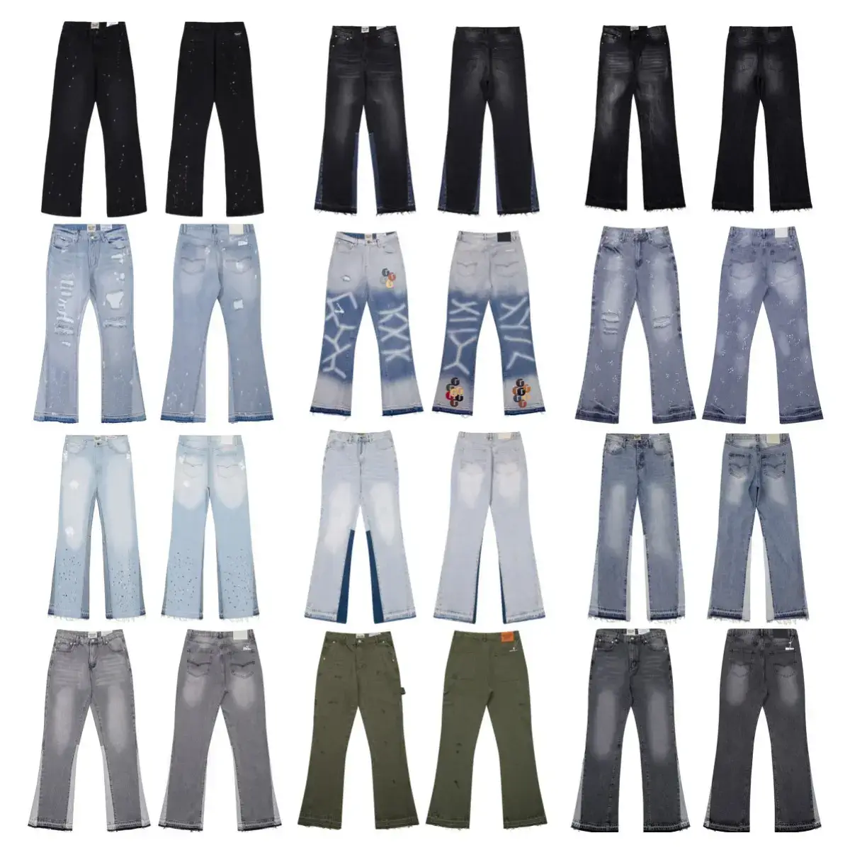Gallery Dept New Washed Blue Destruction Ripped Sticker Hand-painted Splash Ink Stitching Micro-jeans Trendy