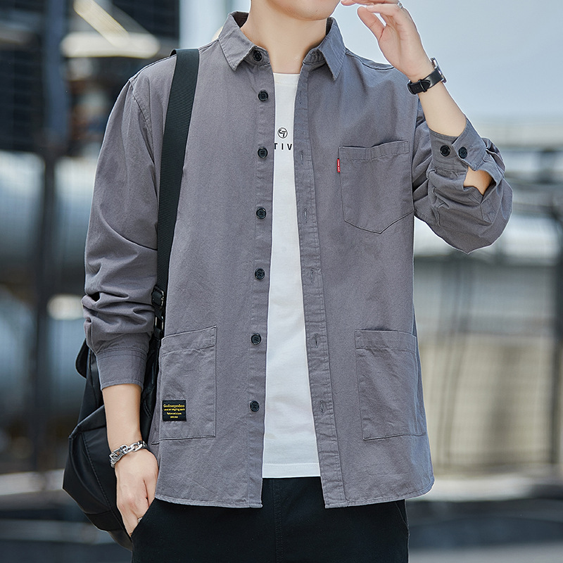 Cotton Long Sleeve Shirt Men's Autumn New Fashionable Tooling Shirt Men's Loose Casual Autumn Top Coat