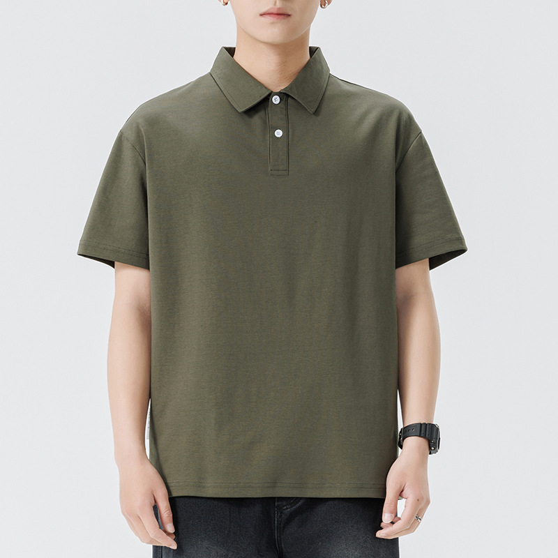 lapel polo short sleeve t-shirt men's summer thin heavy loose business knitted top plus size t-shirt trendy