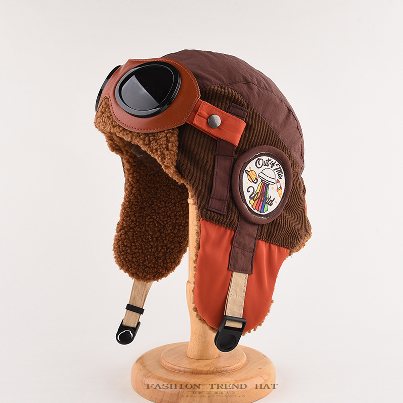Korean Style Stitching Lei Feng Hat Men's and Women's Autumn and Winter Warm Ear Protection Wick Velvet Youth Aviator Glasses Hat Fashion