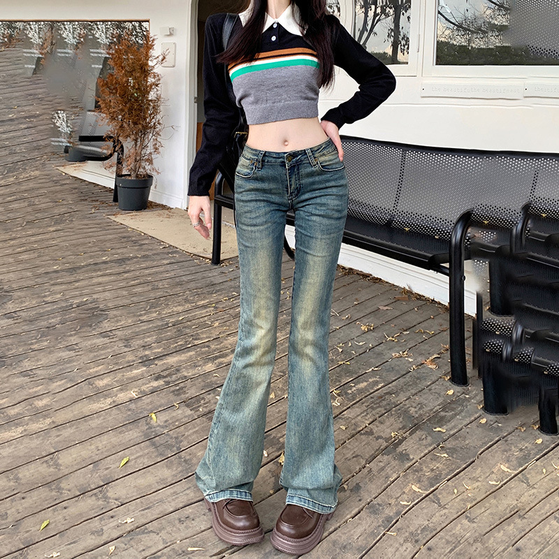 Hot Girl Low-Waist Flared Jeans for Women, 2026 Summer New Style, Slim Fit, Stretchy, Flattering, Versatile, Floor-Length Bell-Bottom Pants
