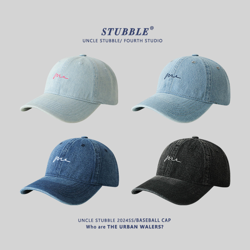 Four Seasons Face Shown Small Hat Korean Style Simple All-match Baseball Cap Unisex Soft Top Wash Water Denim Cap