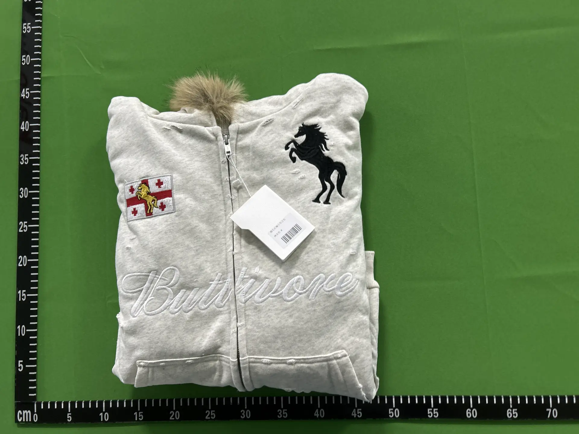Grailz Learl Project G/R 25Fw Fur Collar Patchwork Contrasting Color Horse Print Hooded Zipper Jacket