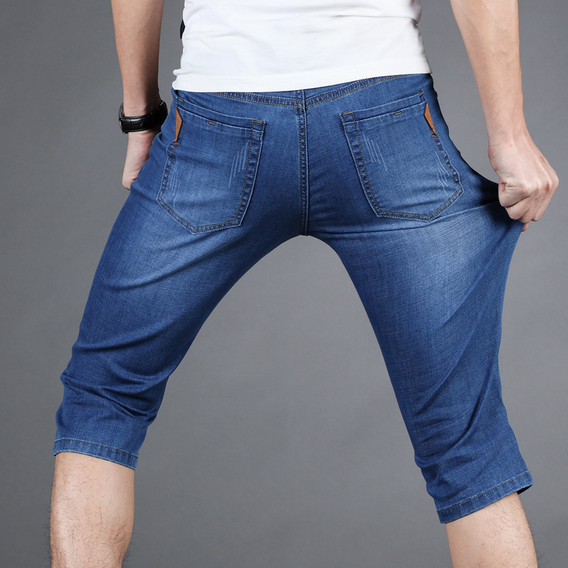 2026 Thin Stretch Denim Shorts for Men, Summer Slim Straight Fit Youth Capri Pants, Trendy Casual Mid-Length Pants