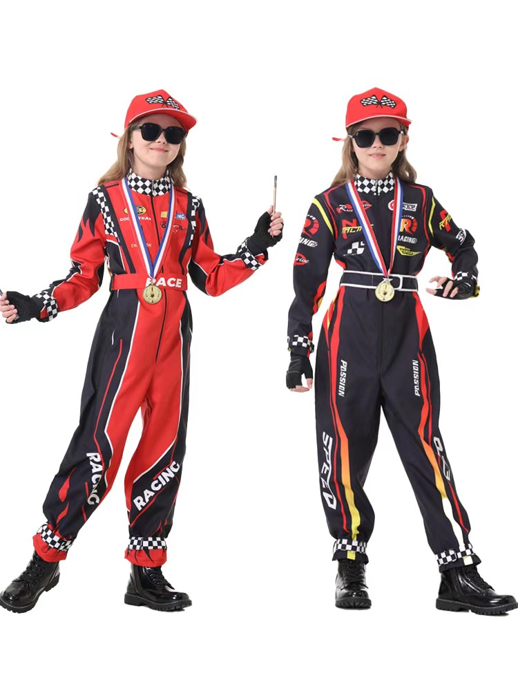 New Children's Racing Suit One-Piece Set Go-Kart Performance Outfit Boys and Girls Halloween Cosplay Costume
