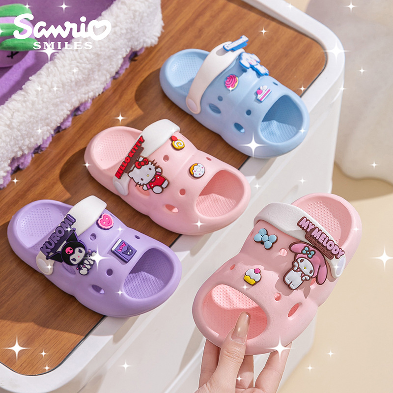 Sanrio Summer Children's Slippers Indoor Home Bathroom Non-Slip Slippers for Boys and Girls Kuromi Flat Slippers