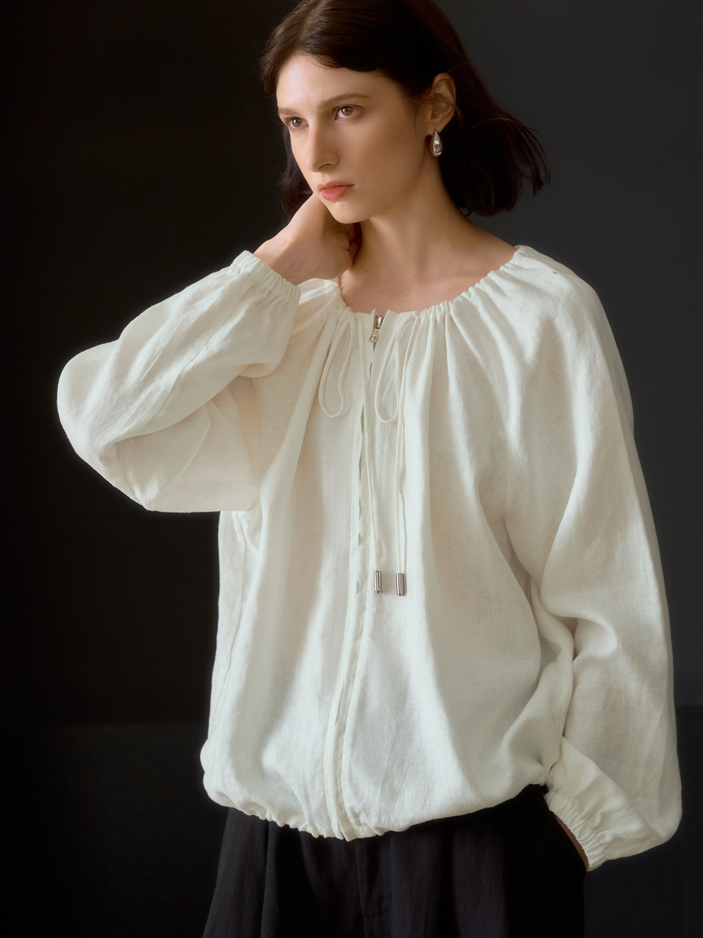 Pure Linen Shirt, Spring Sun Protection Cardigan, Fashionable Zipper Shirt for Women, Short Loose Old Money Style Long-Sleeved Cardigan