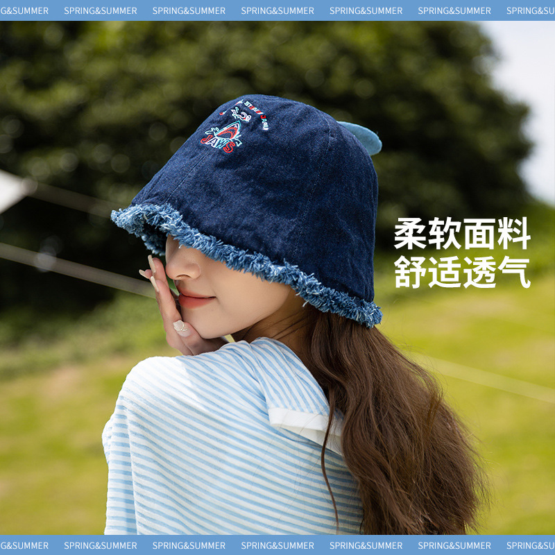 Japanese Shark Cartoon Fisherman Hat Washed Denim Big Head Sunshade Basin Hat Harsh All-match Sunscreen Bucket Hat