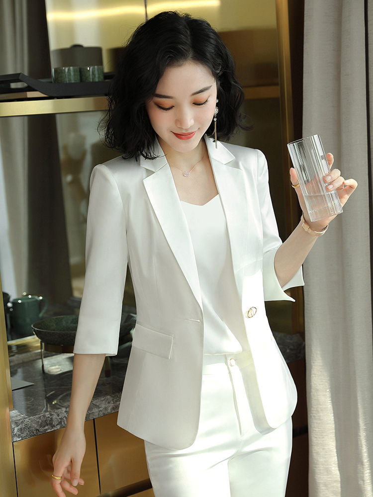Qigu Nianggu Green Blazer for Women, Acetate Summer Thin Style 2025 New Goddess Style Casual Mid-Sleeve Suit