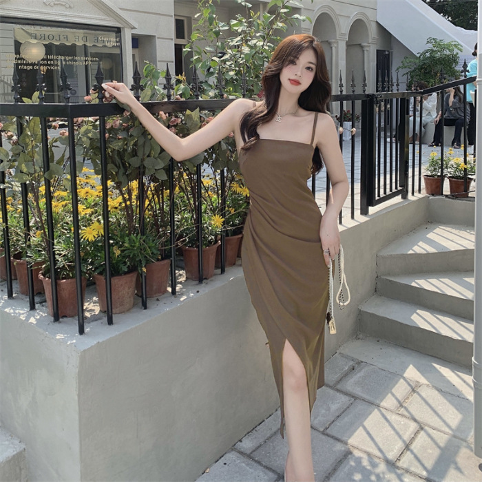 Dress for Women Summer 2025 New High-End Hip-Covering Slit Suspender Mid-Length Skirt Pure Lusty Atmosphere Skirt