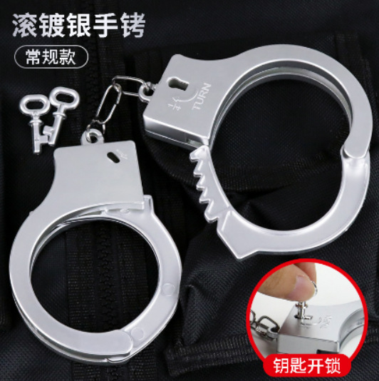 Toy Handcuffs Plastic Children's Pretend Play Cosplay Performance Props Electroplated Handcuffs Realistic Prank Creative Toy