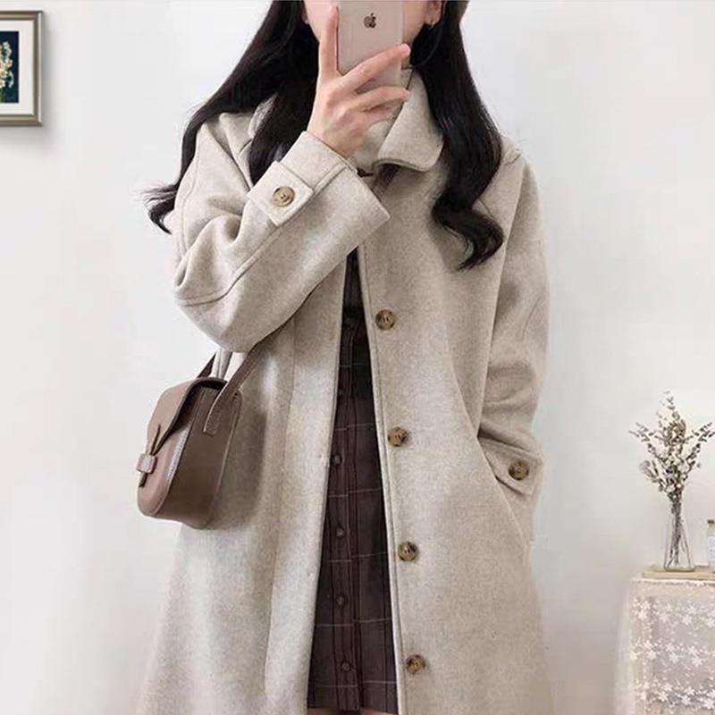 Winter Hepburn-Style Mid-Length Women's Spring and Autumn New Korean Thickened Gentle Versatile Woolen Coat for Women
