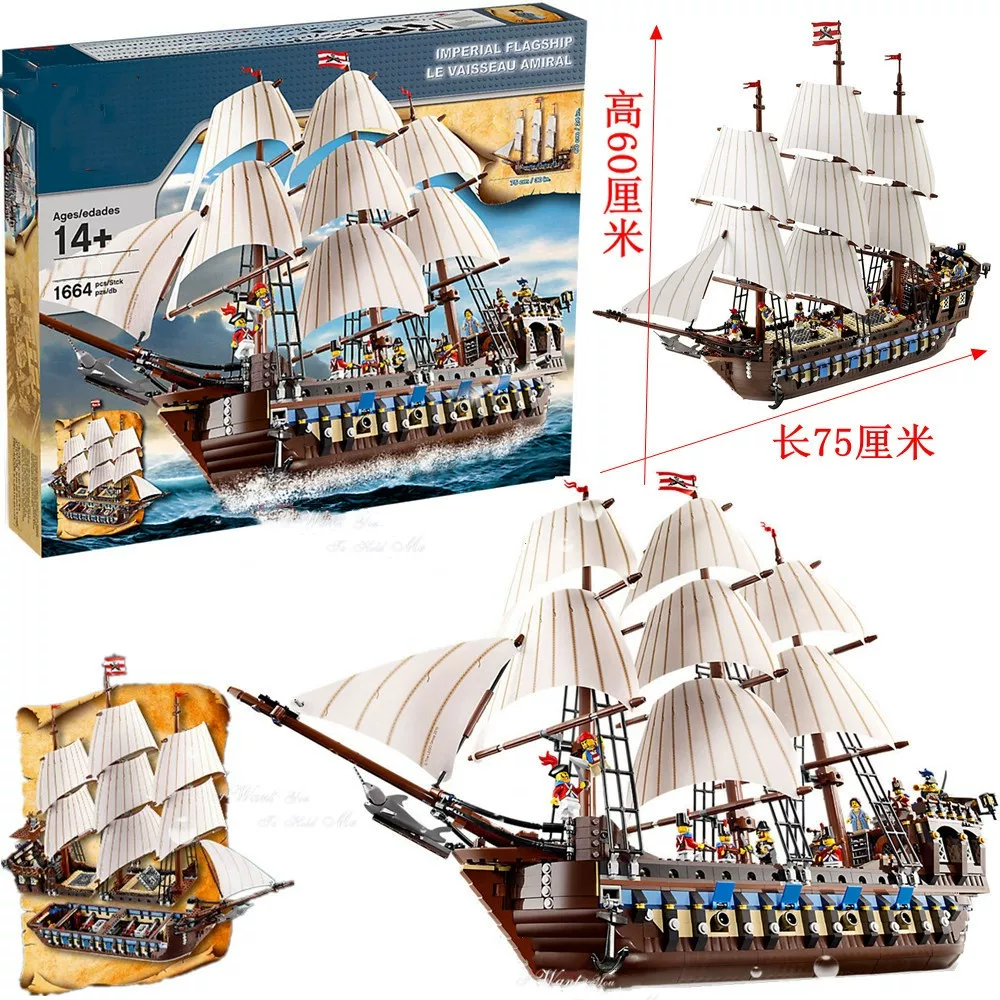 Chinese Building Blocks 10210 Pirate Bay Empire Warship, Sailor Assembly Model Building Blocks Toy