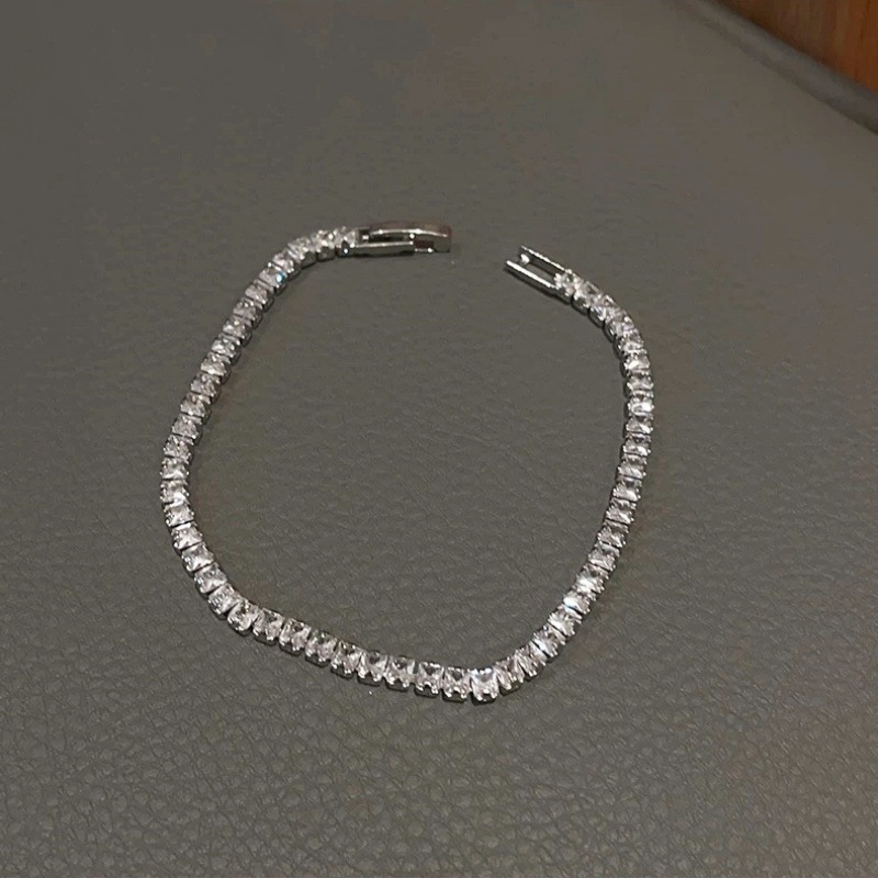 European and American Hip-Hop Titanium Steel Single Row Diamond Bracelet Full of Diamonds and Zircon Tennis Bracelet for Men and Women, Trendy Street Jewelry