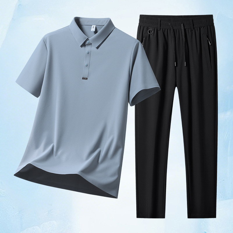 Dad's Summer Sports Suit Men's 2026 Summer Father's Day Ice Silk Short-Sleeved Middle-Aged and Elderly Casual T-Shirt Polo Shirt t