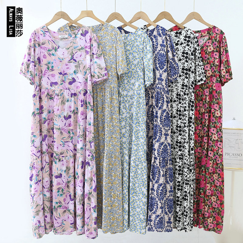 New elegant western style good cotton silk dress summer beach floral home fashion outerwear artificial cotton skirt