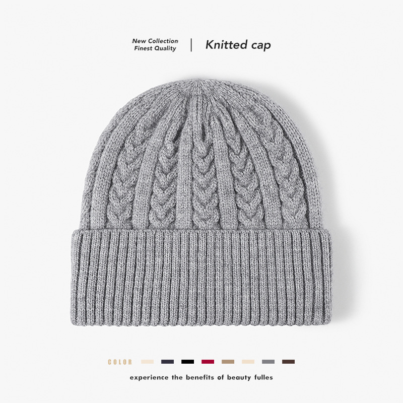 Factory Wholesale Export Jacquard Pullover Cuffed Knitted Hat Warm Thickened Imitation Cashmere Cold Hat Autumn and Winter New Style for Men and Women