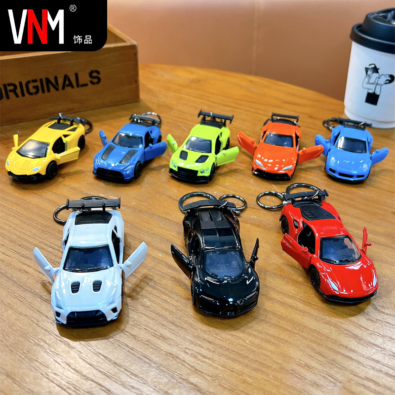 Creative pull back mini sports car key chain pendant cartoon school bag car pendant key chain creative gifts wholesale