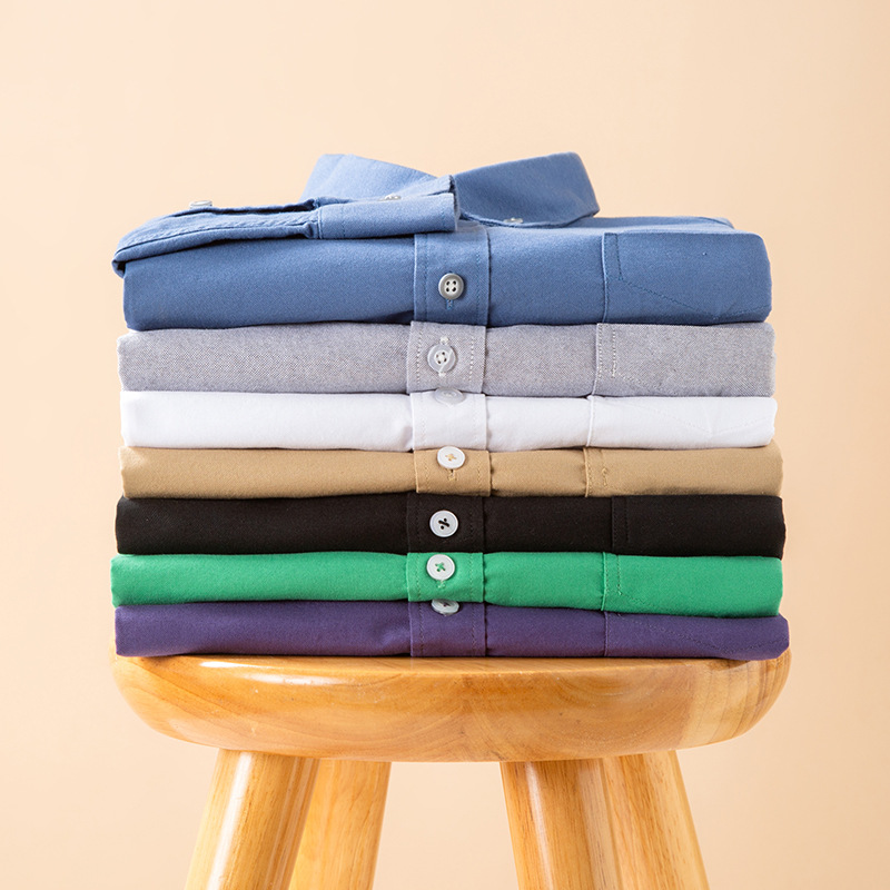 Spring and Autumn pure cotton solid color men's long-sleeved shirt breathable Oxford fabric anti-wrinkle trendy fashionable all-match breathable shirt men