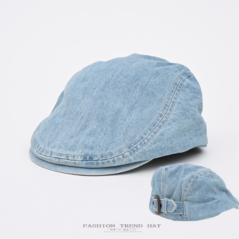 Japanese Vintage Niche Washed Button Anti-Denim Beret Men's and Women's Spring and Summer All-match Face Show Small Forward Cap