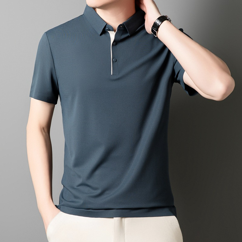 Cooling Seamless Ice Silk Short-Sleeve Polo Shirt for Men, 2026 Summer Thin Breathable Casual Business Turn-Down Collar Half-Sleeve Top