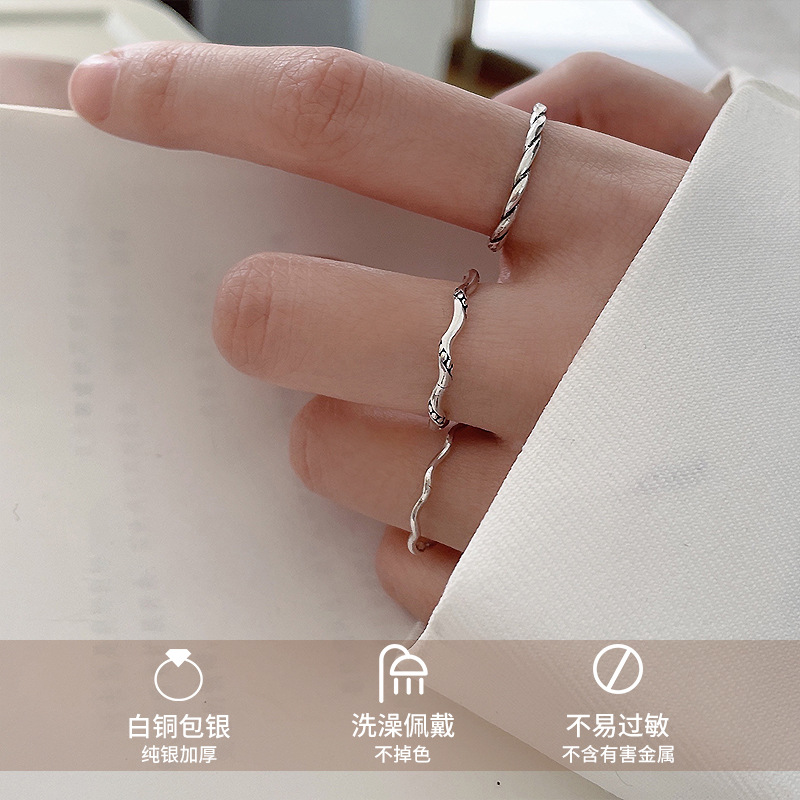 Lan Zhi 925 Silver Ring Color-free Open-cut Plain Ring Simple Tail Ring Bracelet Cross-border Niche Ins Sterling Silver Ring for Women