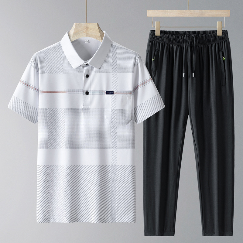 Diyu Shenlong Sports Suit Men's Summer Thin Dad Short-Sleeved Middle-Aged and Elderly Loose Ice Silk Casual Wear Two-Piece Set