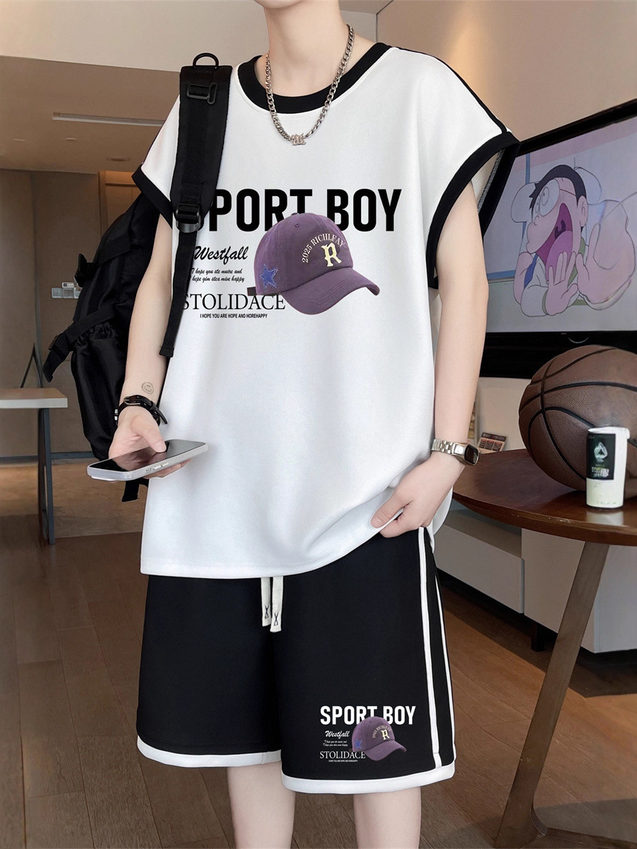 Teenage Sleeveless T-Shirt Suit Boy High School Junior High School Student Ice Silk Vest Vest Summer Sports Clothes Men's Clothing