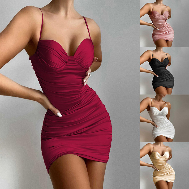 European and American 2026 Spring/Summer New Women's Fashion Sexy Strapless Dress High-Waisted Backless Ruched Bodycon Dress